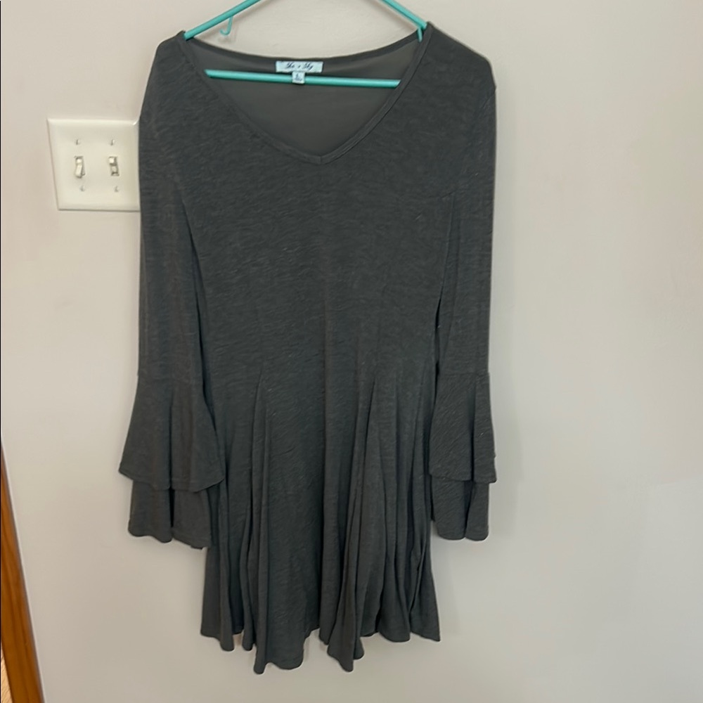 Gray Flared Sleeve Women's dress